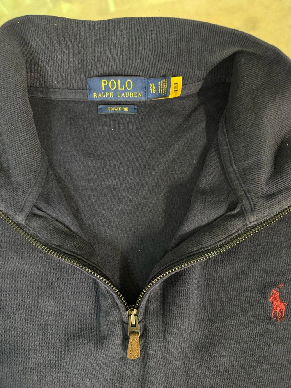 Polo by Ralph Lauren Men’s Navy Quarter-Zip Pullover with Red Pony